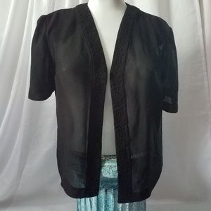 Sheer Cardigan Embroidered Lapel Short Sleeve poly